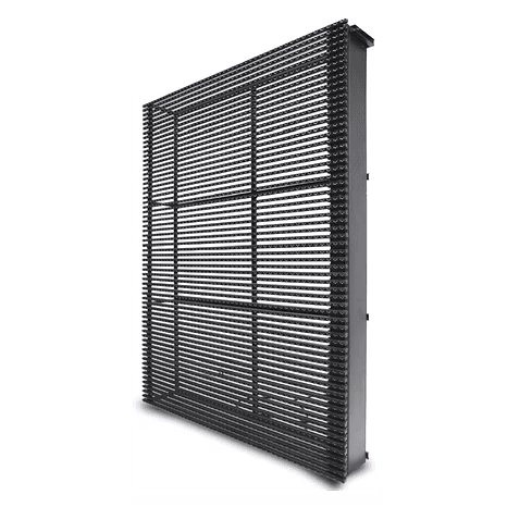Transparent LED display module showing lightweight, grid-style structure designed for indoor and outdoor use.
